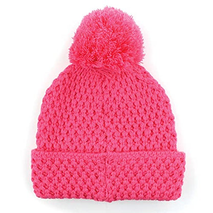 C.C Exclusives Women's Winter Seed Stitched Confetti Pom Beanie Hat (HAT-1816)(HAT-2214)(HAT-2085)(HAT-3841) - color: Bee Stitch Pattern-candy Pink