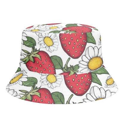 Reversible Bucket Hat for Women Men, Cotton Packable Summer Sun Hat, Double-Side-Wear Fisherman Cap for Beach Travel Hiking - color: Mz-strawberry2 Hat