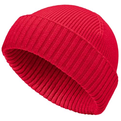 vidsel 50% Wool Double Cuff Beanie Hat for Men Women, Warm Winter Knit Cap - color: Red