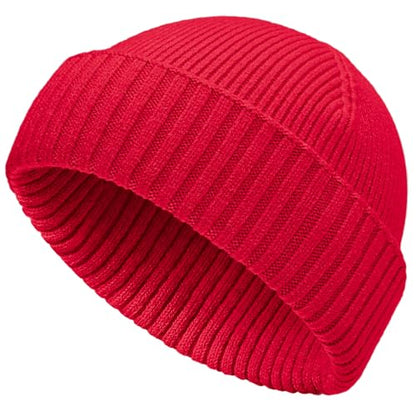 vidsel 50% Wool Double Cuff Beanie Hat for Men Women, Warm Winter Knit Cap - color: Red