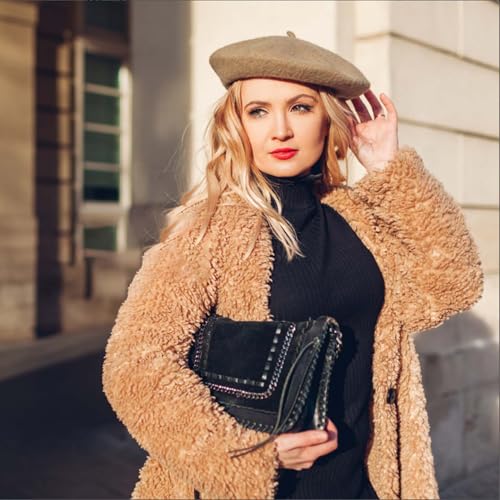 Jolbndcv 6PCS Beret, French Beanie, Outdoor, Winter, Fashion Lady Hat - color: Khaki