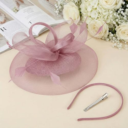 tiggell Fascinators Tea Party Hat for Women, Fascinator with Pillbox Hat - color: Nude Pink
