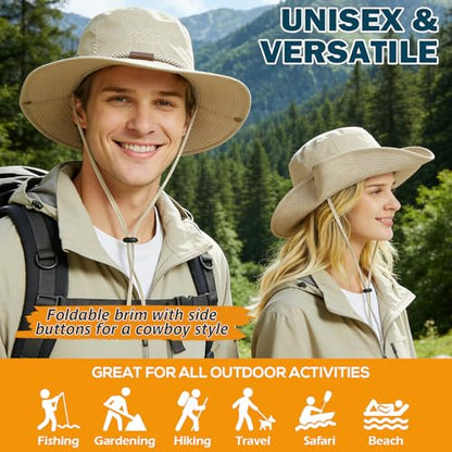 Waterproof Wide Brim Bucket Sun Hat Boonie Hat for Men & Women - color: D Beige