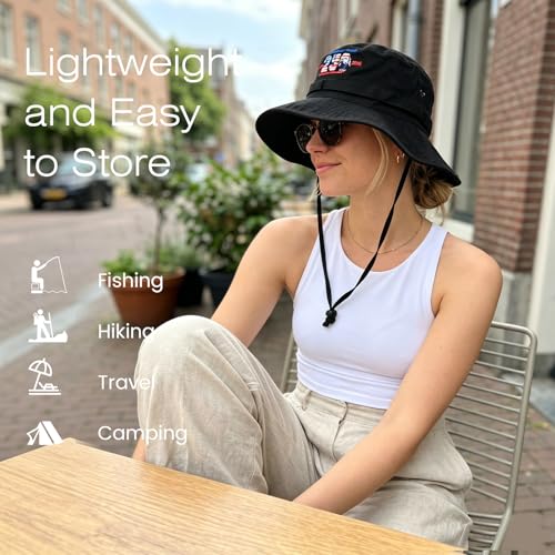 Bucket Hat UV Protection Sun Hat, Boonie Fishing Safari Hats for Outdoors - color: Flag Black