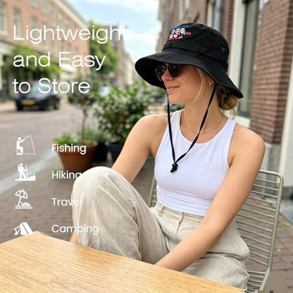 Bucket Hat UV Protection Sun Hat, Boonie Fishing Safari Hats for Outdoors - color: Flag Black