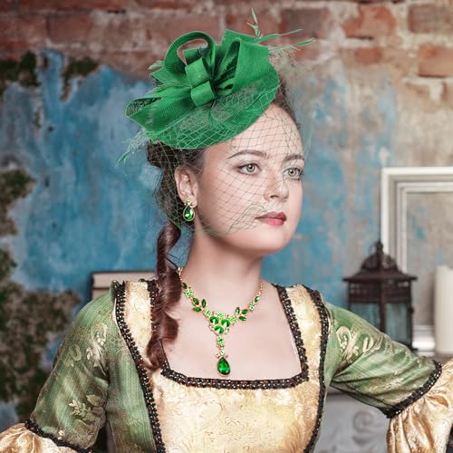 Zinniday 2026 Kentucky Attire Hats - 20s Vintage Derby Fascinators Hat with Hair Clip for Women Lady Girls Outfit Headwear - color: Green