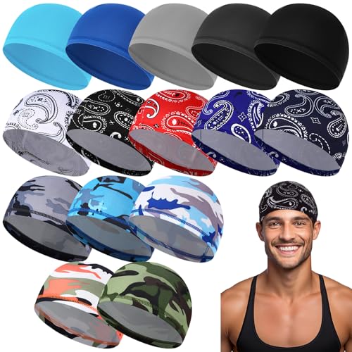 Cuffbow 15 Pcs Cooling Skull Caps Helmet Liner for Men Women Cycling Sweat Wicking Hat Sports Running Skullcap Head Caps Motorcycle Bicycle Beanies Head Wrap