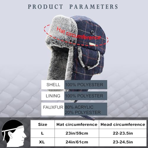 Unisex Winter Trapper Hat Cold Proof Keep Warm Hat with Ear Flaps for Hunting Skiing Trooper Outdoor Activities - color: Line Series-dark Blue, size: Large-X-Large