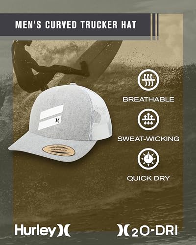 Hurley Mens Lightweight Poly Mesh Back Curved Bill Cap Trucker Hat - color: Grey