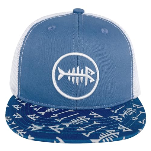 BASSDASH Flat Brim Trucker Cap Adjustable Snapback Hat Mesh Back for Men Women - color: Blue