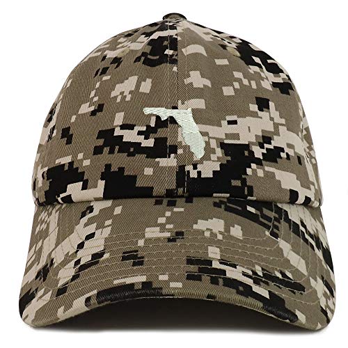 Trendy Apparel Shop Florida State Map Embroidered Soft Crown 100% Brushed Cotton Cap - color: Beige Digital Camo