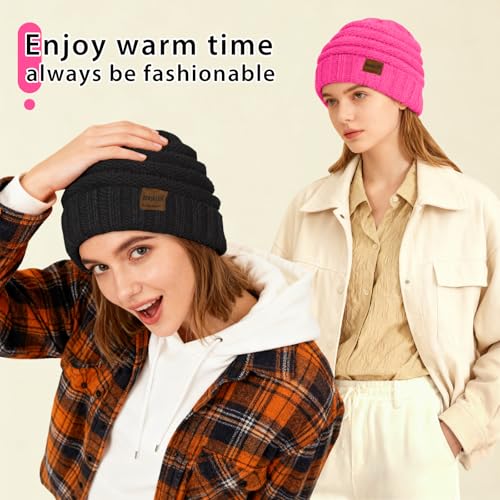ZOORON Womens Winter Hat Slouchy Beanies for Women Cable Knit Beanie Hats - color: 1pack- Rose Red
