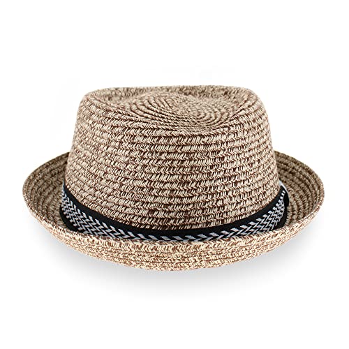 Belfry Men/Women Summer Straw Pork Pie Trilby Fedora Hat in Blue, Tan, Black - color: Jamesbrnspck, size: Small