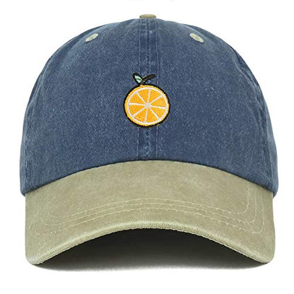 Trendy Apparel Shop Orange Patch Pigment Dyed Washed Two Tone Baseball Cap - color: Navy Khaki