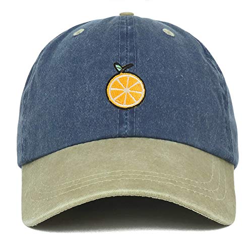 Trendy Apparel Shop Orange Patch Pigment Dyed Washed Two Tone Baseball Cap - color: Navy Khaki