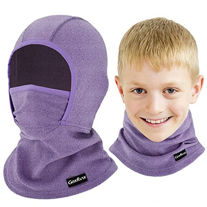 GoxRunx Kids Balaclava Ski Mask,Fleece Face Mask Neck Warmer for Boys Girls,Windproof Face Cover for Cold Weather - color: Purple