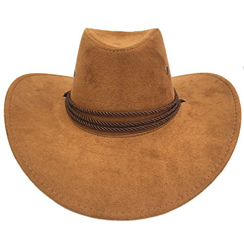 Men's Outback Faux Felt Wide Brim Western Cowboy Hat - color: Brown