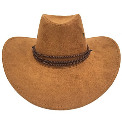 Men's Outback Faux Felt Wide Brim Western Cowboy Hat - color: Brown