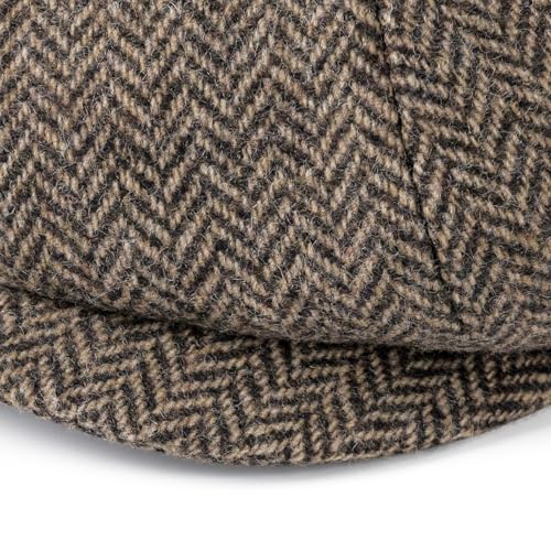 FEINION Men 8 Panel Herringbone Wool Newsboy Cap - color: Herringbone Khaki, size: 7 1/8