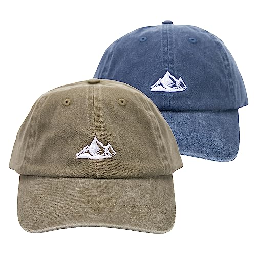 Dad Hat Baseball Cap Unisex Outdoor Unstructured Washed Soft Cotton Mountain Hat - color: Mountain, Navy+olive