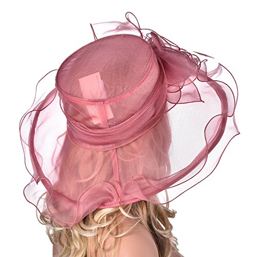 Lawliet Womens Flower Wedding Occasion Wide Brim Church Dress Sun Hat A341 - color: Medium Pink, size: One Size