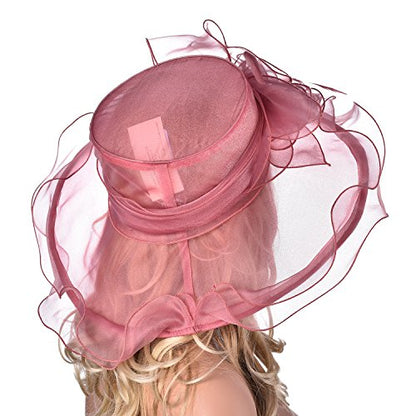 Lawliet Womens Flower Wedding Occasion Wide Brim Church Dress Sun Hat A341 - color: Medium Pink, size: One Size