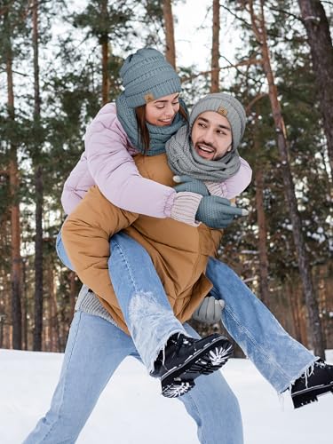 LOROME Winter Beanie Hat Scarf Gloves, Warm Fleece Knit Neck Scarf Set Gift - color: Light Blue