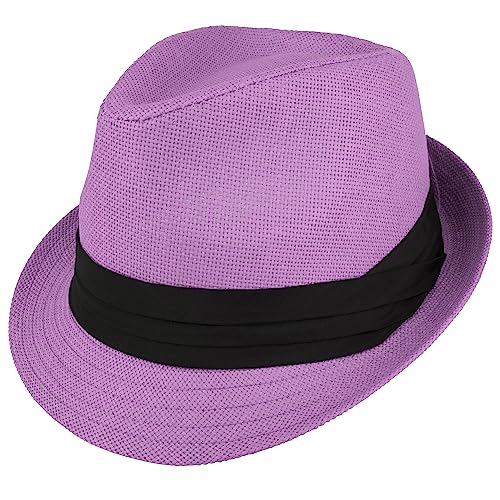 Gelante Summer Fedora Panama Straw Hats with Black Band - color: Purple, size: Large-X-Large