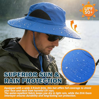 Wide Brim Sun Bucket Hat, Waterproof Boonie Hat for Men & Women - color: 01 Blue