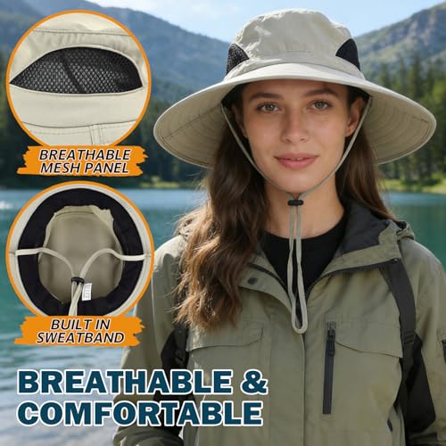 Wide Brim Sun Bucket Hat, Waterproof Boonie Hat for Men & Women - color: 01 Beige