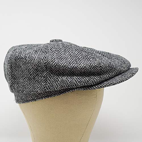 Lomond Newsboy Cap - 100% Handwoven Wool - Harris Tweed - Water Resistant - color: Charcoal Herringbone, size: X-Small