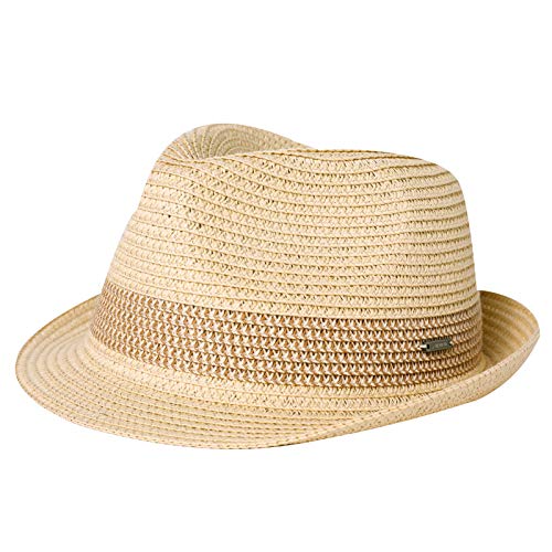 Fancet Packable Straw Fedora Panama Sun Summer Beach Hat Cuban Trilby Men Women 56-67cm - color: 16010#beige, size: X-Large
