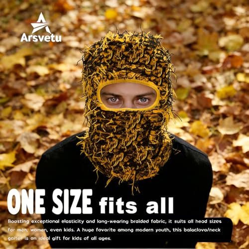 Distressed Ski Mask Balaclava, Yeat Shiesty Knitted Full-Face Mask - color: Camoyellow