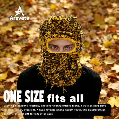 Distressed Ski Mask Balaclava, Yeat Shiesty Knitted Full-Face Mask - color: Camoyellow