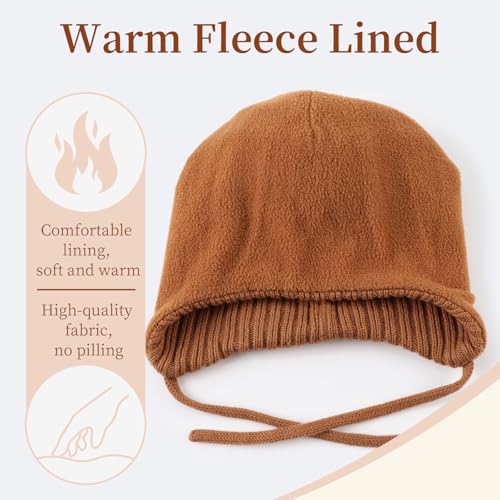 Baby Girl Winter Hats Pompom Infant Boys Beanie Knitted Kid Hat - color: Brown, size: 6-24 Months