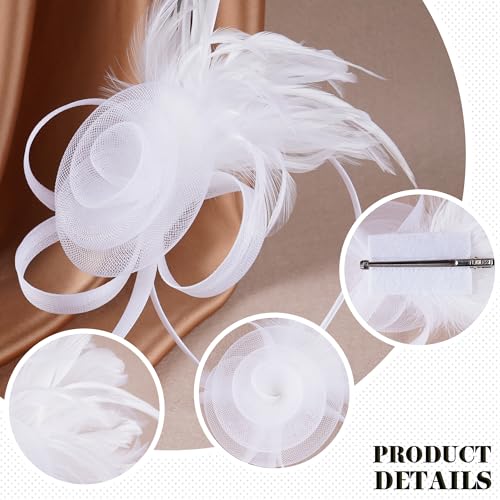 Zinniday Victorian Feather Fascinators Hats - 2025 Derby Attire Headwear with Hairpin,1920s Tea Party Hat for Woman - color: White