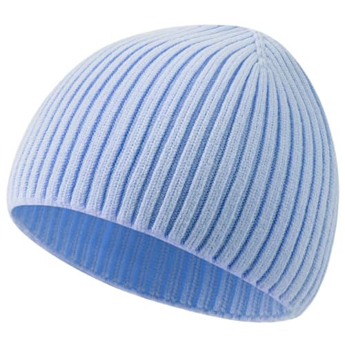 Wool Knit Beanie Hats for Men Women,Cuffless Winter Skull Caps - color: 1-light Blue