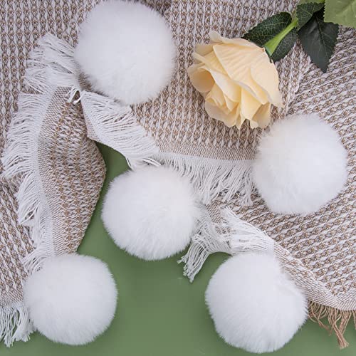 BQTQ 26 Pcs Faux Fur Pom Poms DIY Hat Pompoms with Elastic Loop (White) - color: Pure white