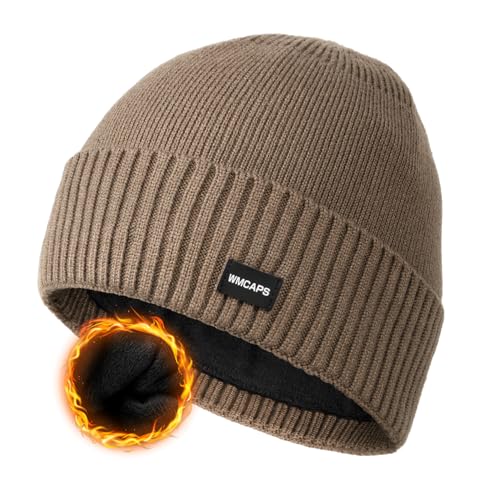 Wmcaps Fleece Lined Beanie Warm Winter Knit Hat for Men Women Cold Weather - color: Brown