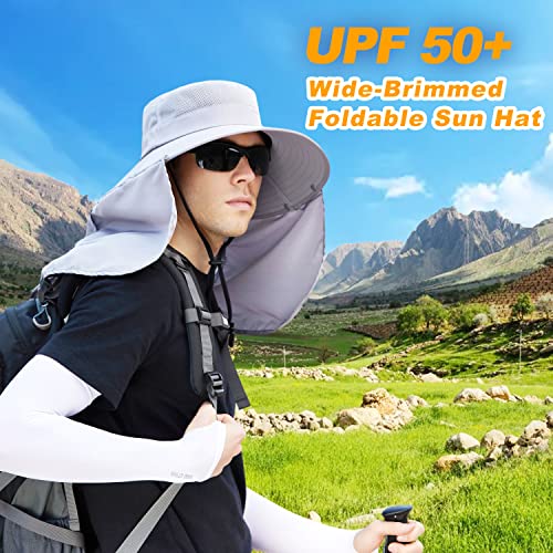 Women Wide Brim Face Mask Sun Hat Detachable Neck Face Flap Ponytail UV Protection Visor Hat Garden Fishing Hiking - color: Bg9215-lightgray