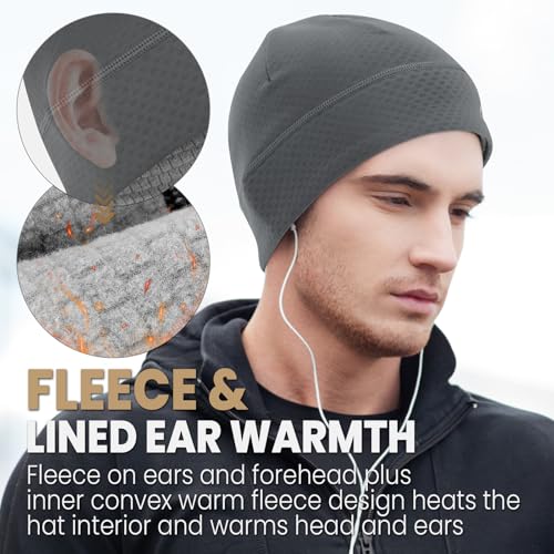 Skull Cap for Men Women Unidirectional Moisture Absorption & Sweat Wicking Quick-Dry Running Hat Beanie, Thermal Helmet Liner - color: Black + Gray