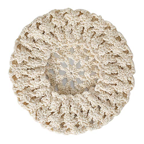 ZLYC Women Cotton Slouchy Crochet Beret Handmade Cutout Floral Beanie Hat - color: Beige