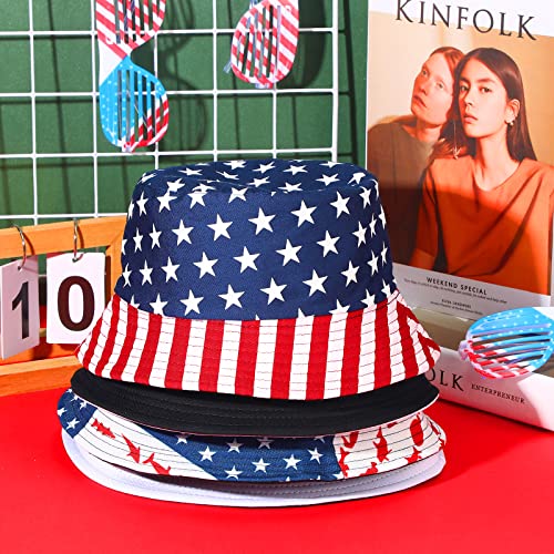 Thenshop 4 Pcs American Flag Bucket Hat Men Patriotic USA Fisherman Cap