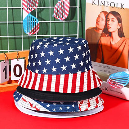 Thenshop 4 Pcs American Flag Bucket Hat Men Patriotic USA Fisherman Cap