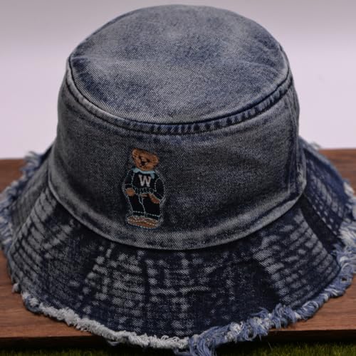 Cotton Denim Distressed Bucket Hat, Sun Hat, Hat for Men and Women - color: Blu29