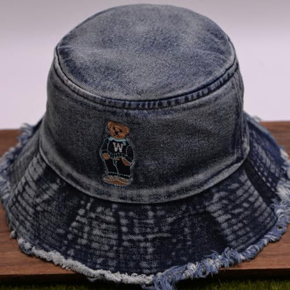 Cotton Denim Distressed Bucket Hat, Sun Hat, Hat for Men and Women - color: Blu29