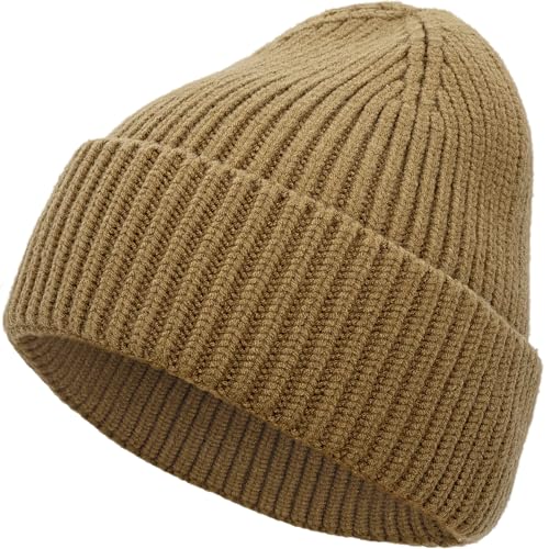 Seamless Beanie Hat for Men Women Wool Fisherman Beanies Winter Hats - color: Camel