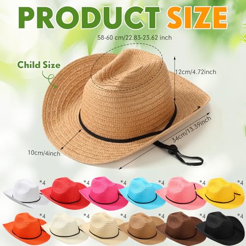 Unittype Adult Straw Cowboy Hat Bulk Western Party Pack - color: Assorted: 12 Colors