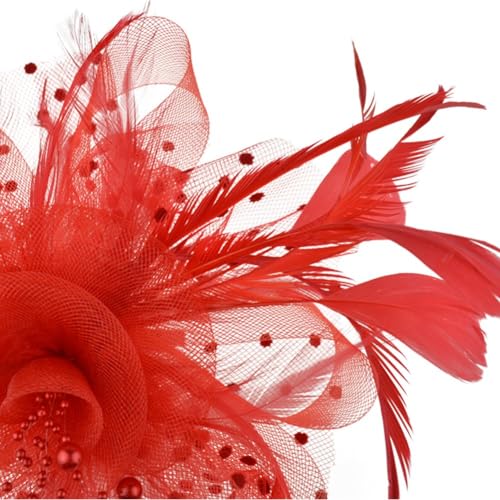 AQOKKA Women Fascinators Hats Flower Fascinators with Headband and Clip Tea Party Headwear for Women and Girls - color: 1 Pc 7" Diameter / Red