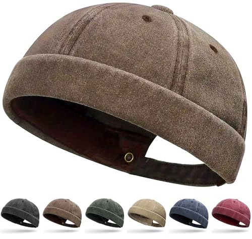 Initlove Docker Hat for Men Vintage Brimless Sailor Hat Beanie Cap - color: Coffee